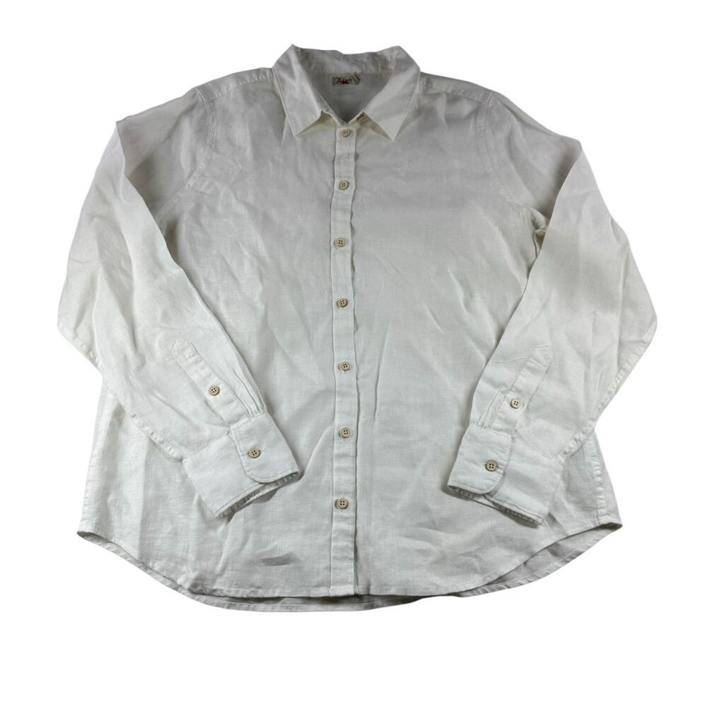 Faherty Mens L White Linen Long Sleeve Button Up Shirt Top Laguna Coastal Beach